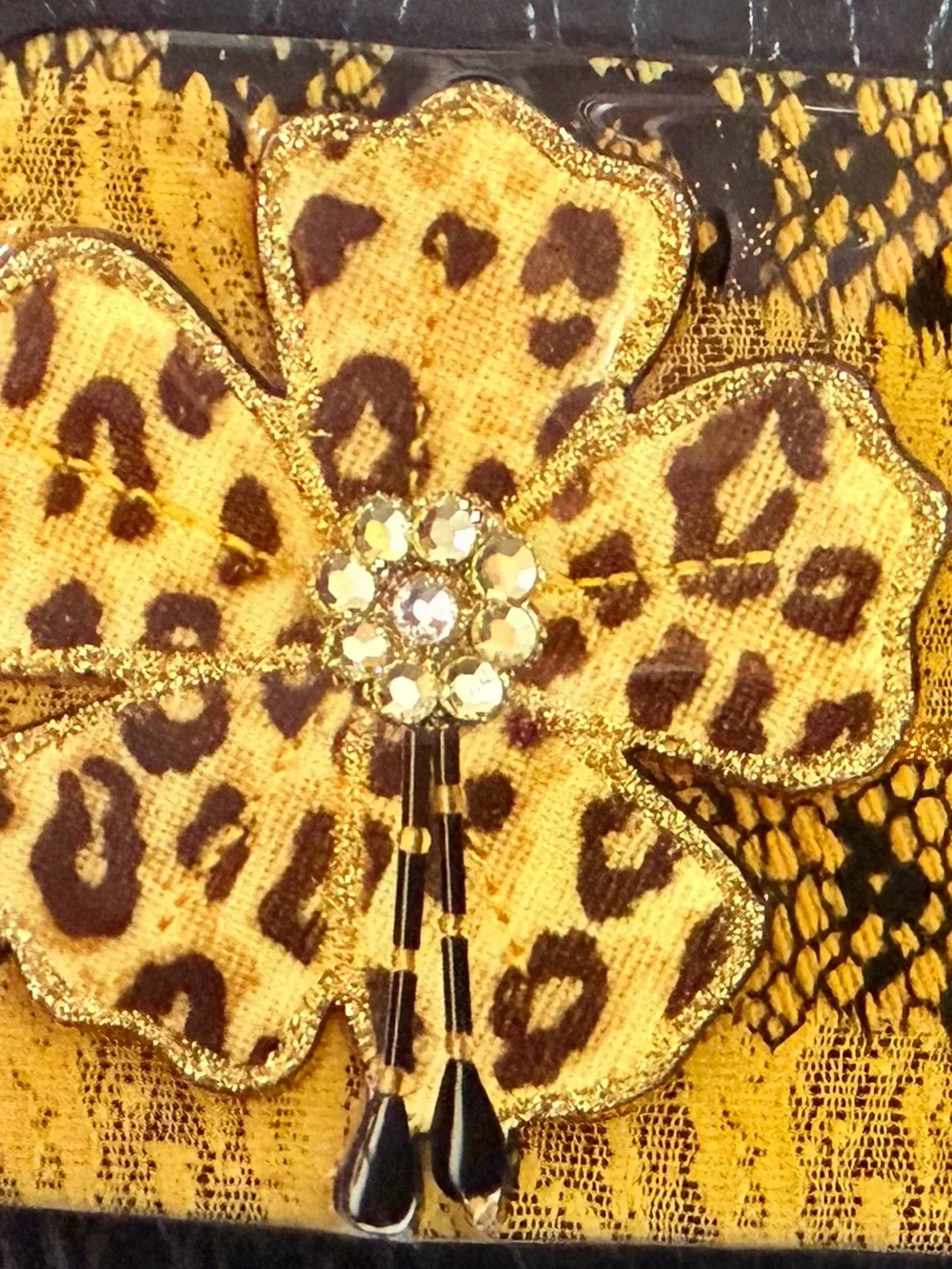 Debbie Brookes VTG Snakeskin Pattern Jeweled Flower Clasp Frame Bag